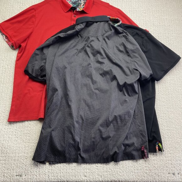 Lot x3 Bulk Au Noir Men's Short Sleeve Polo Shirt Size 1X Red / Black / Dots - Picture 10 of 14